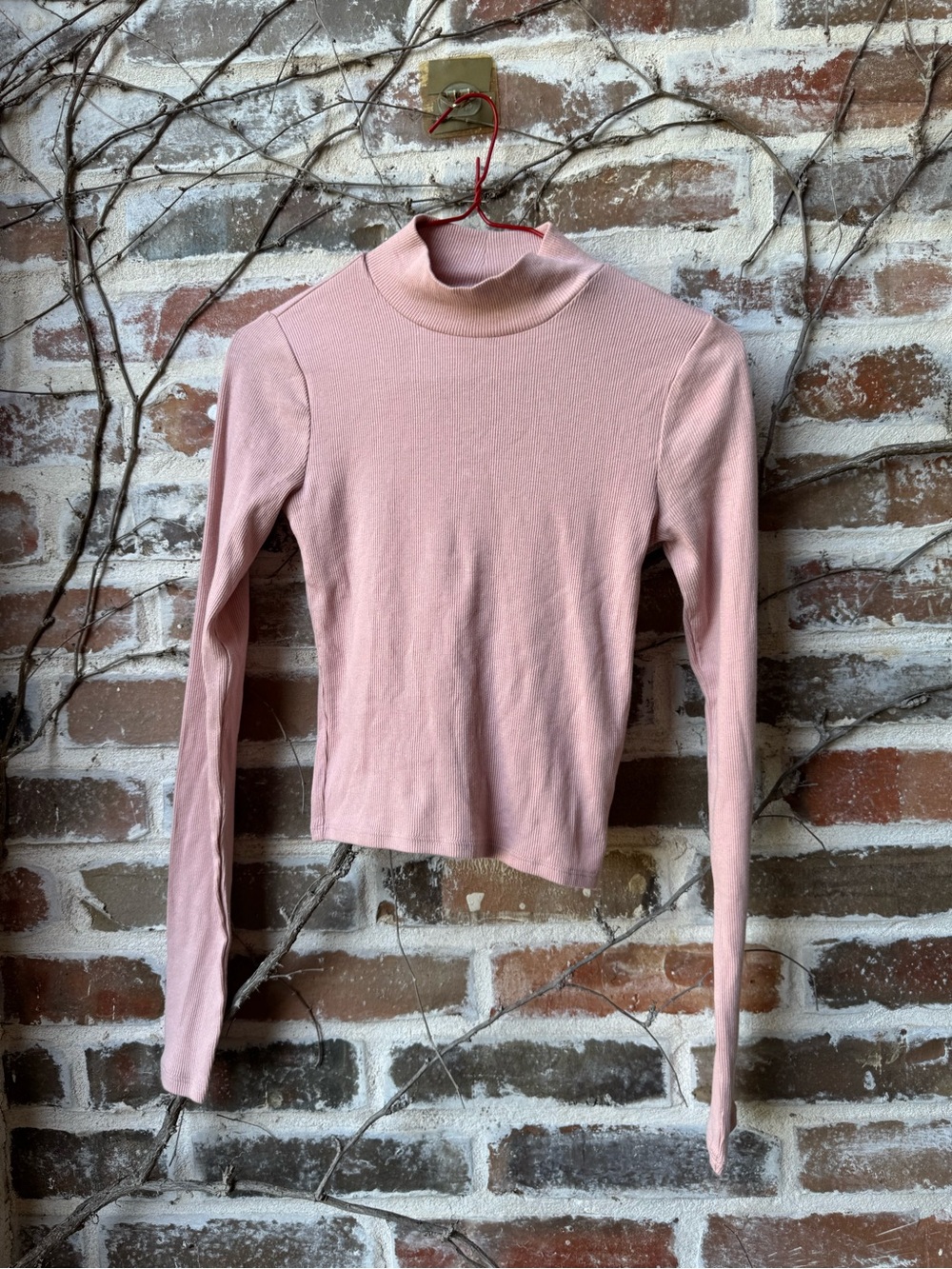 Women's Pink Mock Neck Long Sleeve Top